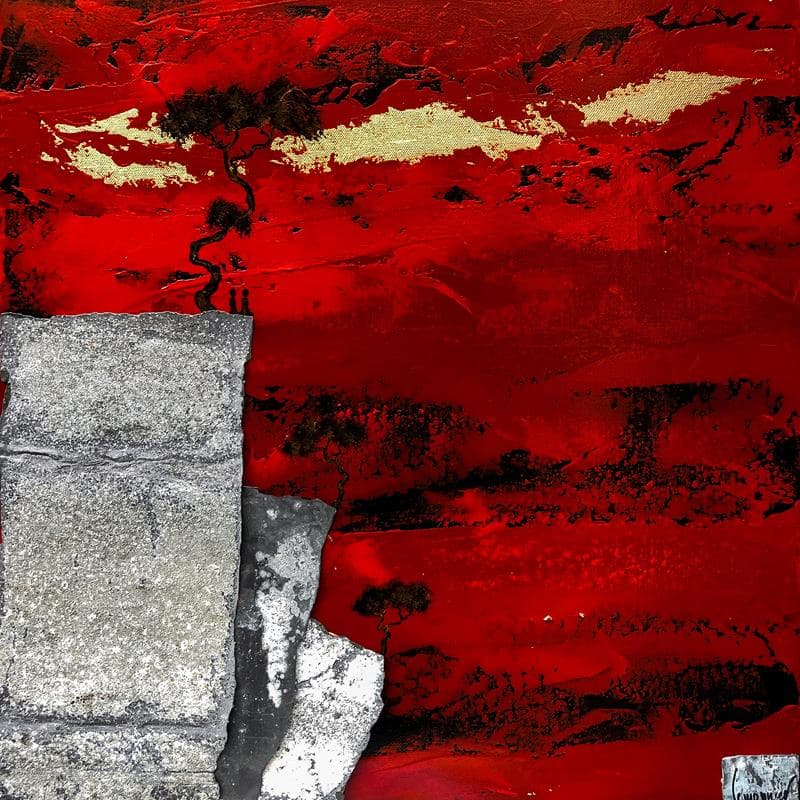 Painting Sous un ciel d'or N. 1139 by Lemonnier  | Painting Figurative Landscapes Minimalist Acrylic