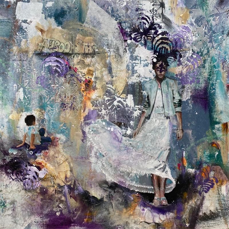 Painting Playground by Bergeron Marie-Josée | Painting Figurative Life style Oil Acrylic Gluing