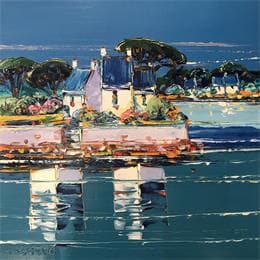 Pintura Les deux barques por Corbière Liisa | Pintura Figurativo Aceite Paisajes