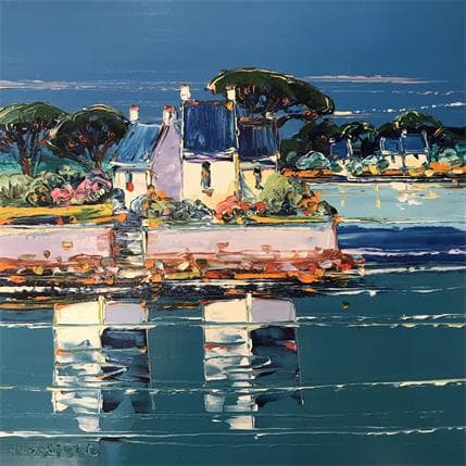 Gemälde Les deux barques von Corbière Liisa | Gemälde Figurativ Öl Landschaften