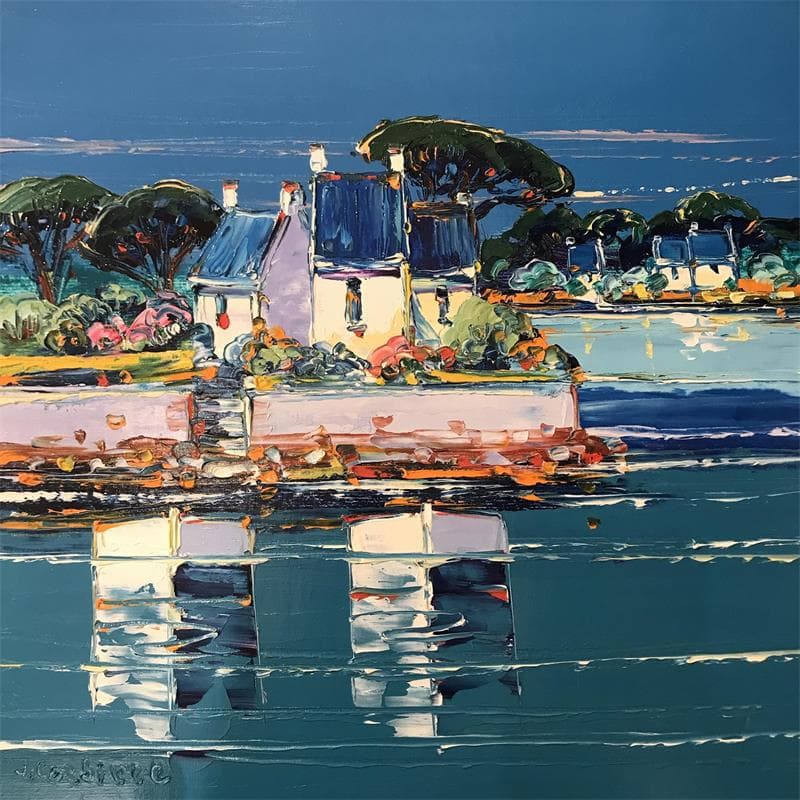 Peinture Les deux barques par Corbière Liisa | Tableau Figuratif Paysages Huile