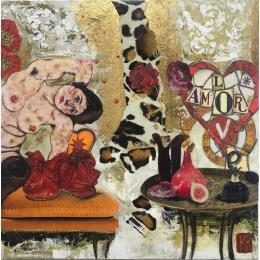 Painting L'amour by Romanelli Karine | Painting Figurative Gluing Life style