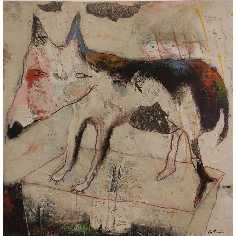 Peinture Le gardien par Colin Sylvie | Tableau Art Singulier Animaux Acrylique