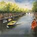 Pintura the yellow harbour boat por Min Jan | Pintura Figurativo Paisajes Acuarela