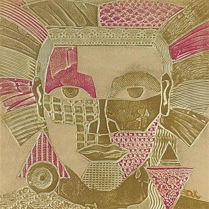 Painting 4A0. INDIEN. ROUGE et OR by Devie Bernard  | Painting Figurative Acrylic, Cardboard Portrait