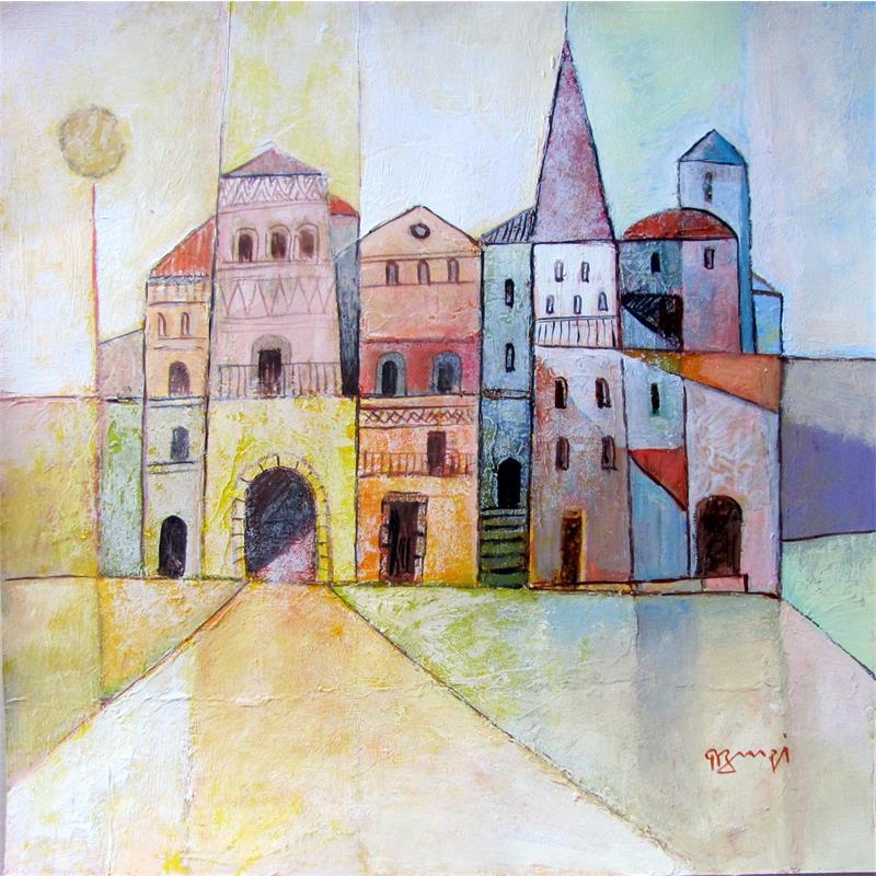 Painting AL 38 Entrée dans la ville by Burgi Roger | Painting Raw art Landscapes Urban