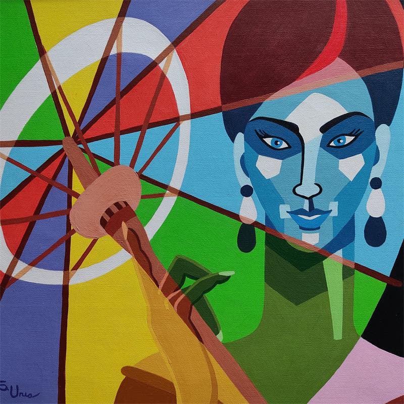 Gemälde MUJER CON SOMBRILLA von S.Uria | Gemälde Figurativ Porträt Acryl