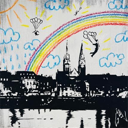 Painting Fly over the rain by Di Vicino Gaudio Alessandro | Painting Acrylic Pop icons