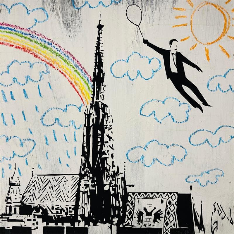 Painting The flying white balloon by Di Vicino Gaudio Alessandro | Painting Acrylic