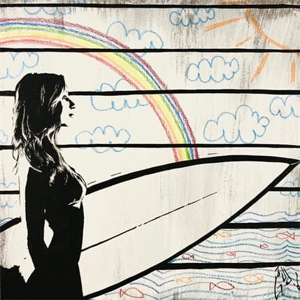 Peinture The surfer girl from far away par Di Vicino Gaudio Alessandro | Tableau Acrylique