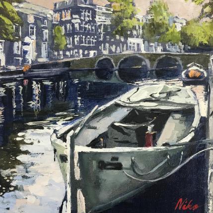 Pintura Boats near the bridge por Niko Marina  | Pintura Figurativo Aceite Urbano