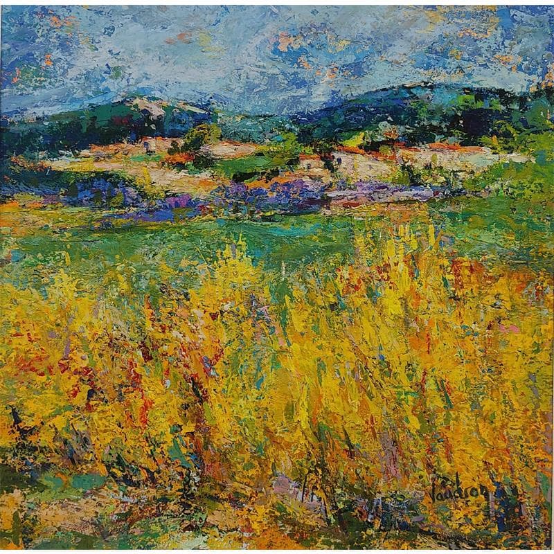 Peinture Fond Joyeuse dans le Lubéron par Vaudron | Tableau Figuratif Paysages Gouache