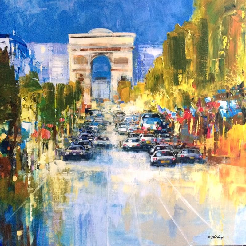 Painting Champs-Elysées by Frédéric Thiery | Painting Figurative Landscapes Acrylic