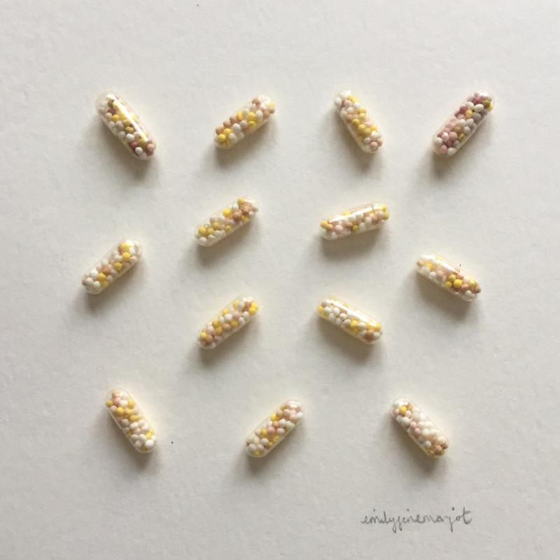 Peinture Music pills par Marjot Emily Jane  | Tableau Abstrait Matiérisme Minimaliste