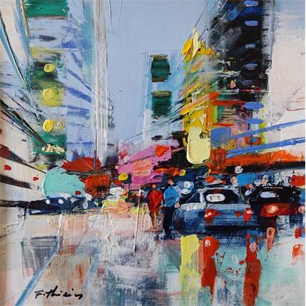 Peinture Market street traffic par Frédéric Thiery | Tableau Figuratif Acrylique Urbain