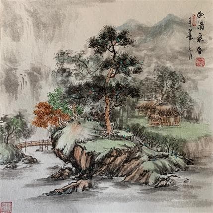 Painting Little bridge by Yu Huan Huan | Painting Figurative Landscapes