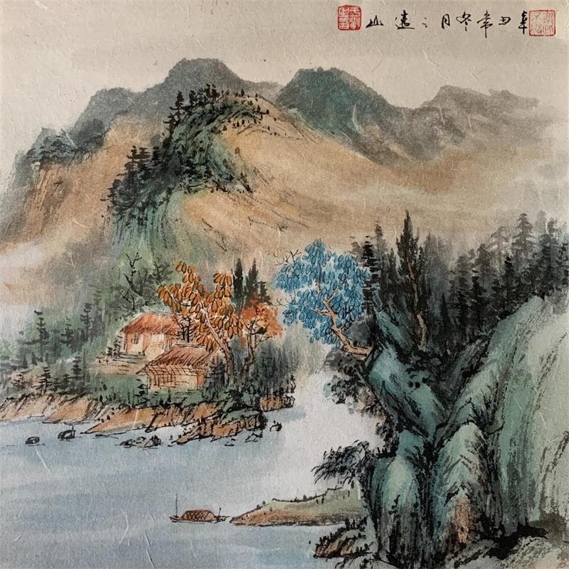 Peinture Quieteness under the mountains par Yu Huan Huan | Tableau Figuratif Paysages
