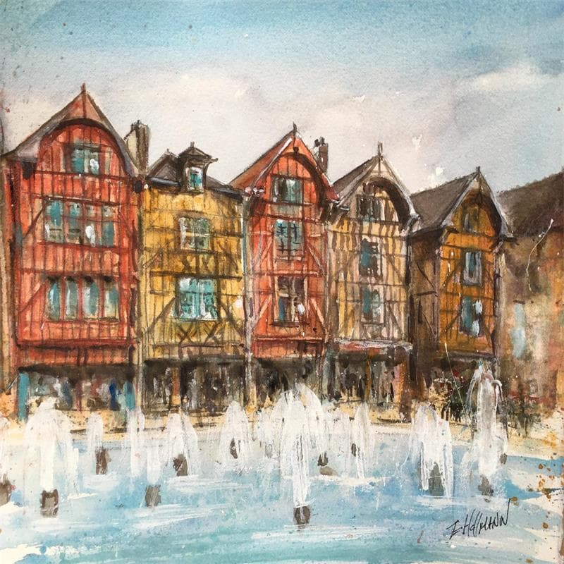 Peinture Troyes 71 par Hoffmann Elisabeth | Tableau Figuratif Paysages Aquarelle