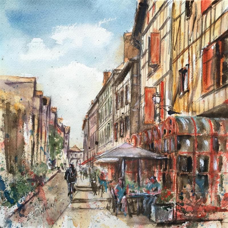 Peinture Troyes 75 par Hoffmann Elisabeth | Tableau Figuratif Paysages Aquarelle