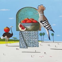 Painting Huppe et Autruche by Lionnet Pascal | Painting Surrealism Acrylic, Oil Animals