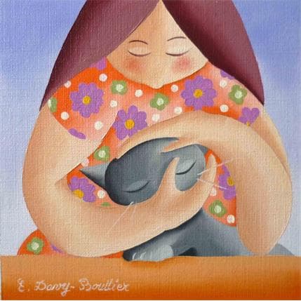 Painting Chat thérapie by Davy Bouttier Elisabeth | Painting Naive art Oil Animals, Life style