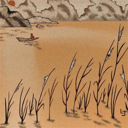Peinture Rêverie du pêcheur par Jovys Laurence | Tableau Figuratif Sable Paysages