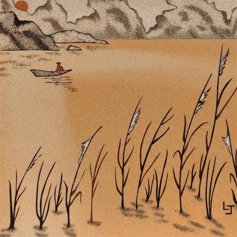 Painting Rêverie du pêcheur by Jovys Laurence  | Painting Figurative Landscapes Sand