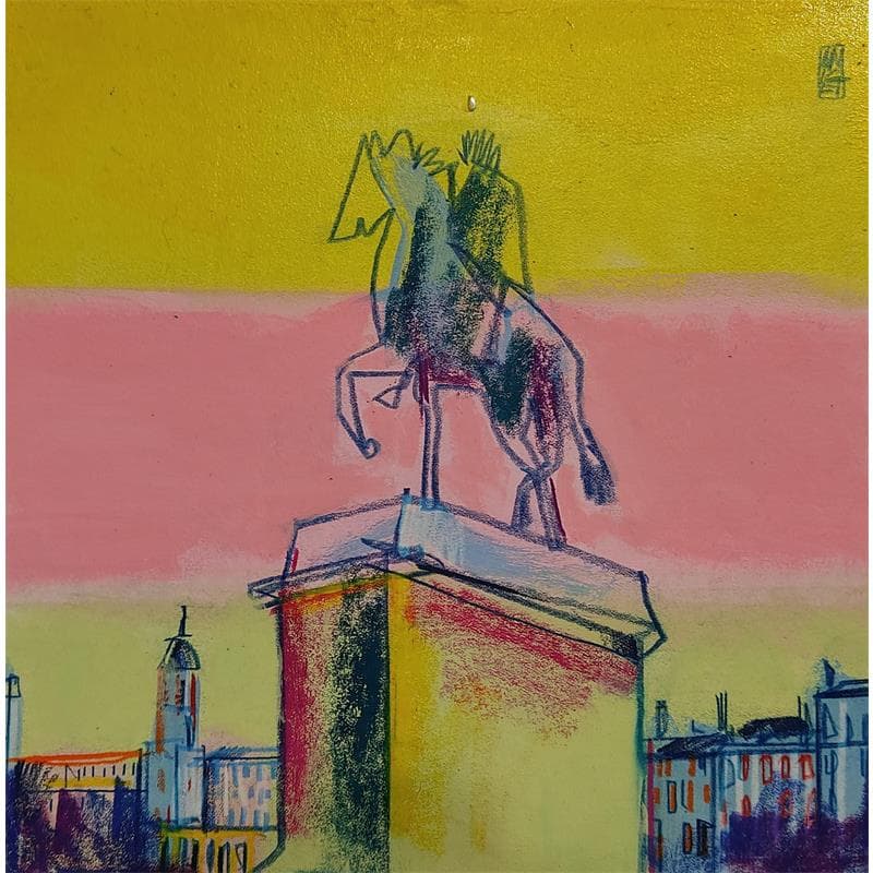 Gemälde Vue sur la place von Anicet Olivier | Gemälde Figurativ Landschaften Urban Acryl