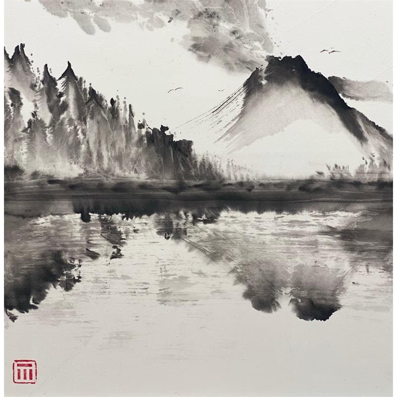 Painting Mont Fuji dans la brume by De Giorgi Mauro | Painting Raw art Landscapes Minimalist