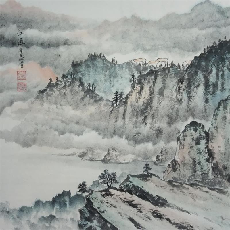 Pintura Cloudy dawn por Du Mingxuan | Pintura Figurativo Paisajes Acuarela