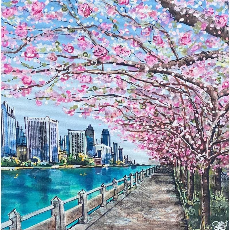 Painting Les Cerisiers de New York by Touras Sophie-Kim  | Painting Figurative Landscapes Urban Life style