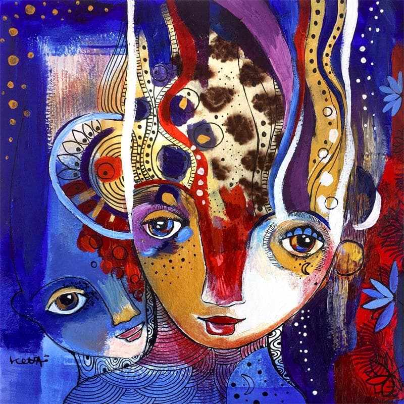 Gemälde Un peu d'amour von Ketfa Laure | Gemälde Art brut Porträt Acryl