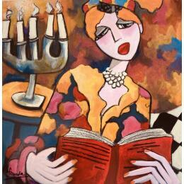 Painting Liseuse à la robe a fleur by Fauve | Painting Figurative Acrylic Life style, Portrait