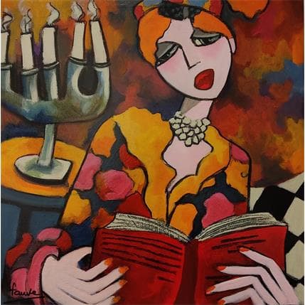 Peinture Liseuse à la robe a fleur par Fauve | Tableau Figuratif Acrylique Portraits, Scènes de vie