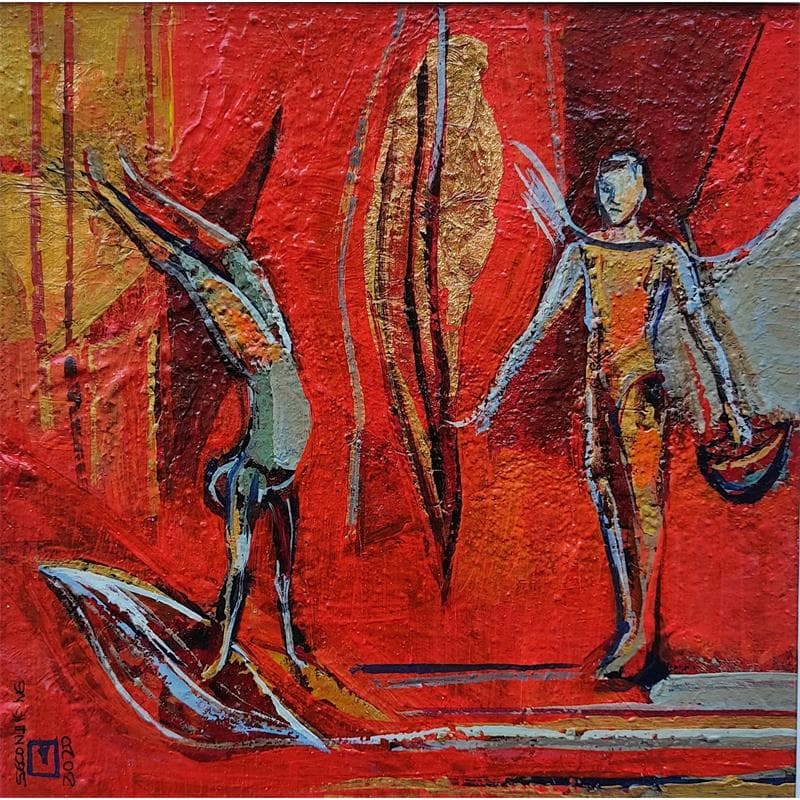 Painting Les feuilles de l'âme by Machi | Painting Figurative Life style Oil Acrylic