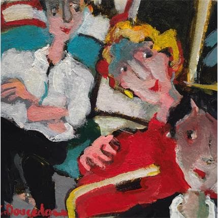 Painting Robe rouge dans le métro by Doucedame Christine | Painting Figurative Acrylic Life style