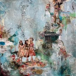 Painting Sweet Summer by Bergeron Marie-Josée | Painting Figurative Acrylic, Gluing, Oil Life style, Portrait