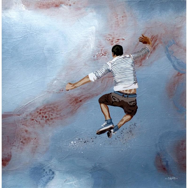 Peinture Youpi de mai en Atlantique par Sand | Tableau Figuratif Paysages Marine Scènes de vie Acrylique