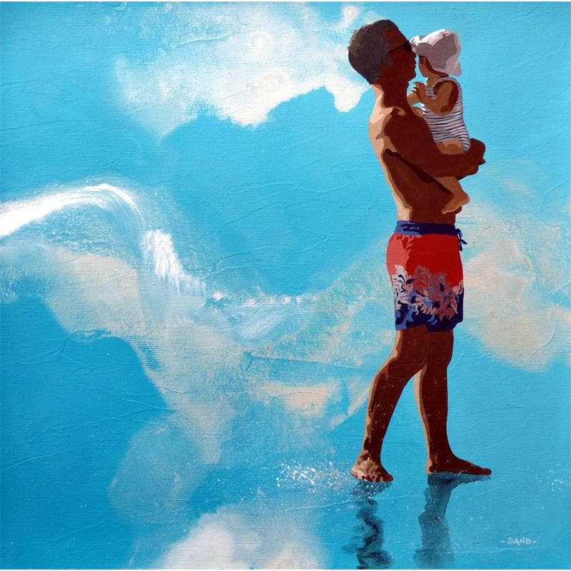 Pintura Contre-jour de papa iodé por Sand | Pintura Figurativo Paisajes Marine Life style Acrílico