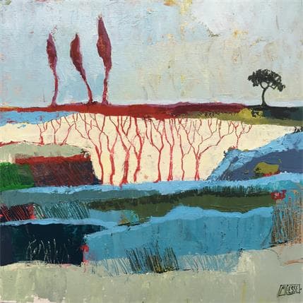 Painting Le petit bois rouge 2 by Bertre Flandrin Marie-Liesse | Painting Figurative Acrylic Landscapes, Minimalist