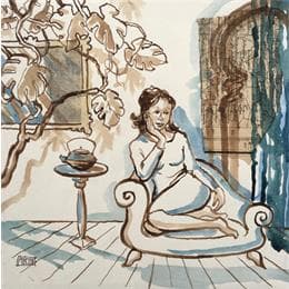 Peinture L'heure du thé par Bertre Flandrin Marie-Liesse | Tableau Figuratif Acrylique Portraits, Scènes de vie