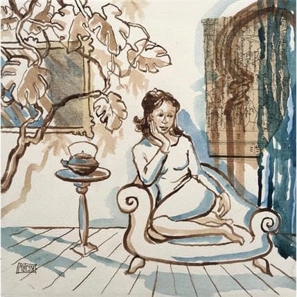 Peinture L'heure du thé par Bertre Flandrin Marie-Liesse | Tableau Figuratif Acrylique Portraits, Scènes de vie