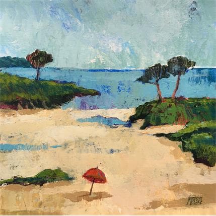 Peinture Le parasol rouge 2 par Bertre Flandrin Marie-Liesse | Tableau Figuratif Acrylique Paysages