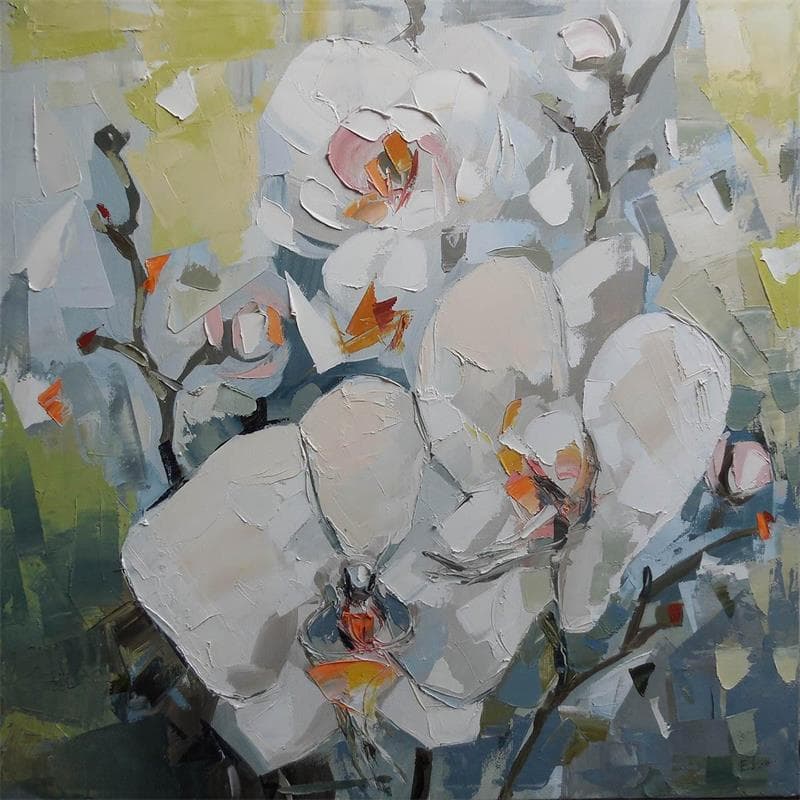 Painting Blooming Orchid by Lunetskaya Elena | Painting Figurative Landscapes Oil