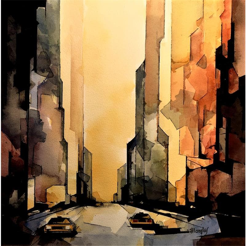 Gemälde NEW YORK von Langlois Jean-Luc | Gemälde Figurativ Urban Aquarell