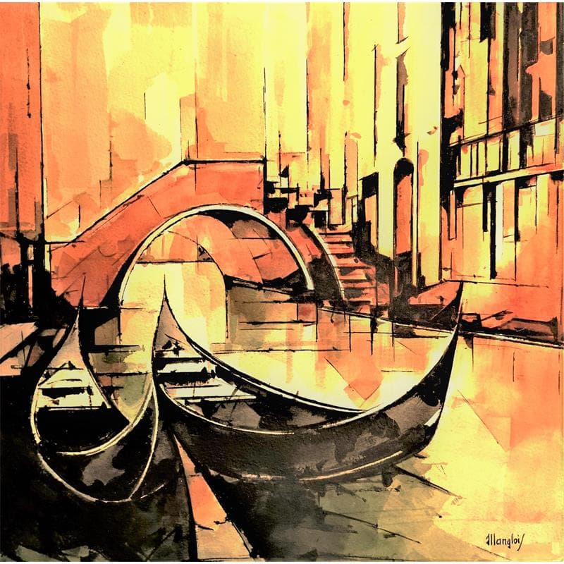 Gemälde VENISE von Langlois Jean-Luc | Gemälde Figurativ Urban Aquarell
