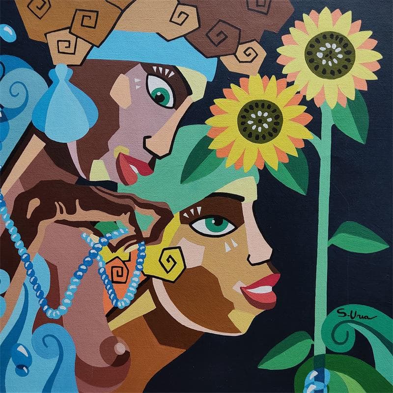 Gemälde LAS GIRASOLES von S.Uria | Gemälde Figurativ Porträt Acryl