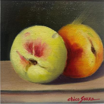 Painting Two peaches by Chico Souza | Painting Figurative Oil Still-life