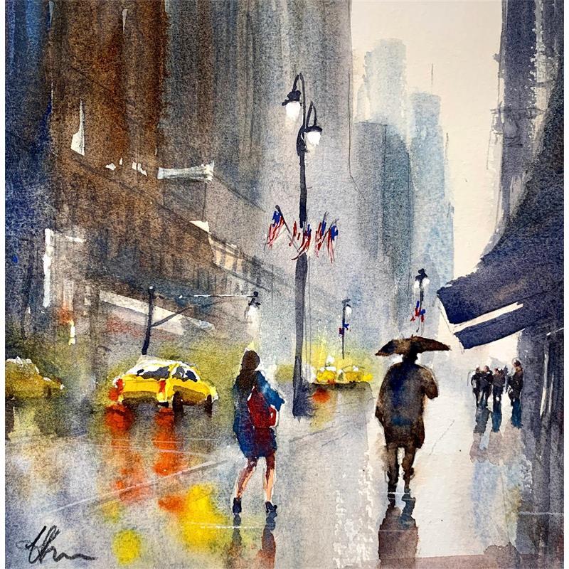 Peinture New York rain  par Jones Henry | Tableau Aquarelle