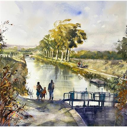 Peinture Canal du Midi  par Jones Henry | Tableau  Aquarelle